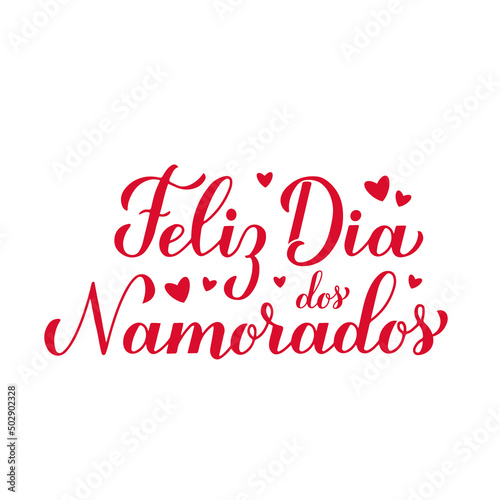 Dia Dos Namorados calligraphy hand lettering. Happy Valentines Day in Portuguese. Brazilian holiday on June 12. Vector template for greeting card  logo design  banner  sticker  shirt  etc