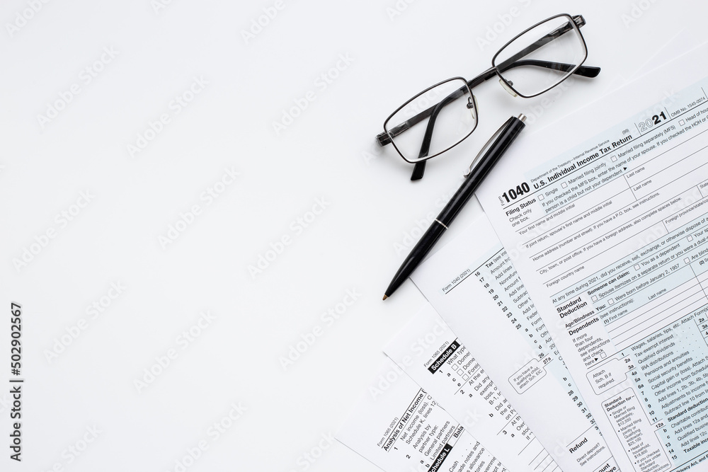 Tax season concept. Annual tax form under US law Tax season concept. Annual tax form under US law