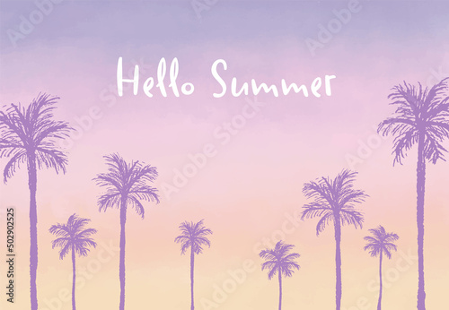 summer vector background with sunset with palm trees for banners, cards, flyers, social media wallpapers, etc.