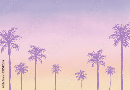 summer vector background with sunset with palm trees for banners, cards, flyers, social media wallpapers, etc. © mar_mite_