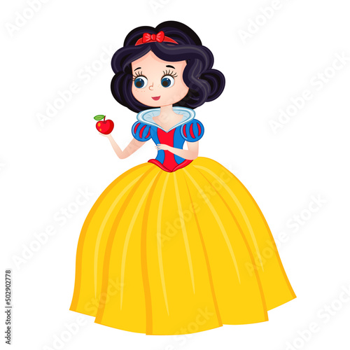 Little princess in crown wearing in magnificent dress color and outlined isolated on a white background. vector illustration
