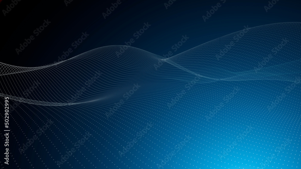 3d data abstract background. Technology digital blue wave lines on black backdrop. Cyber, science, network concept. 