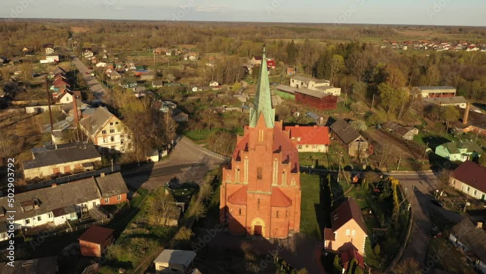 Aerial view of the Peter and Paul Cathedral in Krasnoznamensk, formerly Kirch Lazdenen, Kaliningrad region