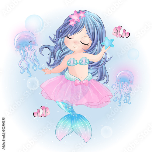 Cute mermaid with ballerina illustration