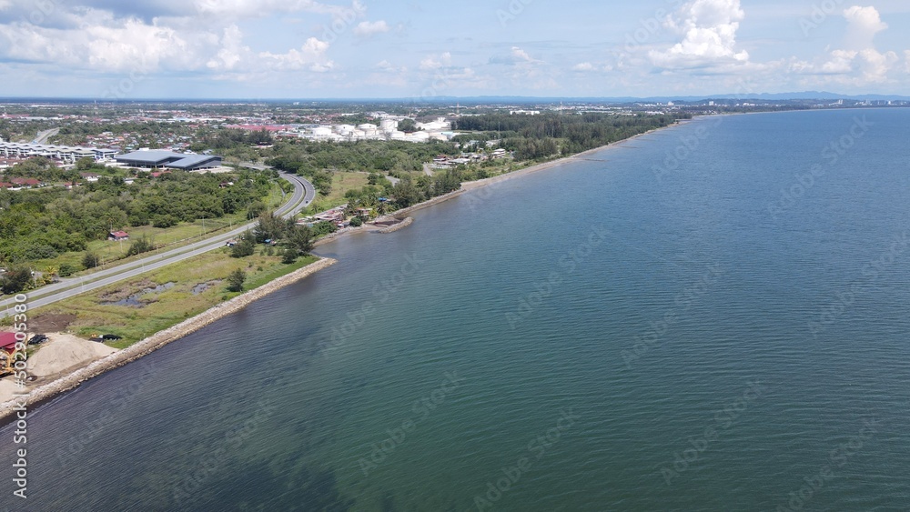 Miri, Sarawak Malaysia - May 2, 2022: The Landmark and Tourist Attraction areas of the of Miri City, with its famous beaches, rivers, city and scenic surroundings