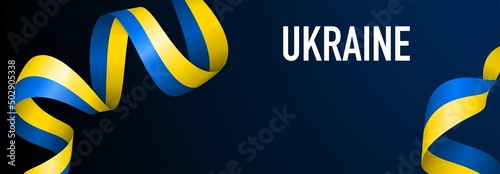 Ukraine flag ribbons dark banner