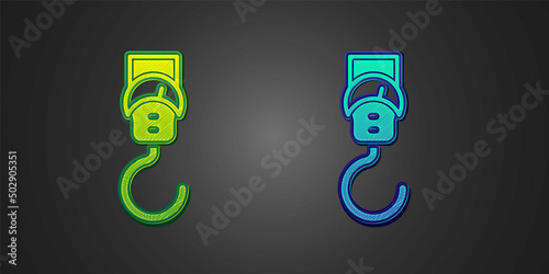 Green and blue Spring scale icon isolated on black background. Balance for weighing. Determination of weight. Vector
