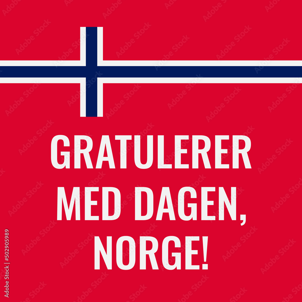 Norway Constitution Day Banner. Happy Birthday Norway inscription in Norwegian. National holiday celebration on May 17. Vector template for typography poster, flyer, greeting card, etc Векторный объект Stock