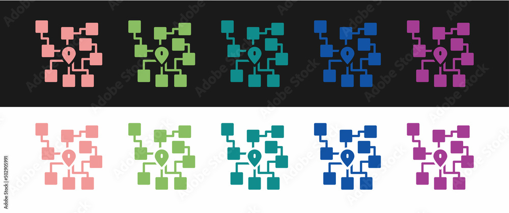 Set Neural network icon isolated on black and white background. Artificial intelligence AI. Vector