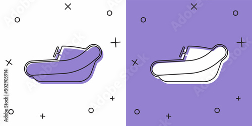 Set Inflatable boat with outboard motor icon isolated on white and purple background. Vector