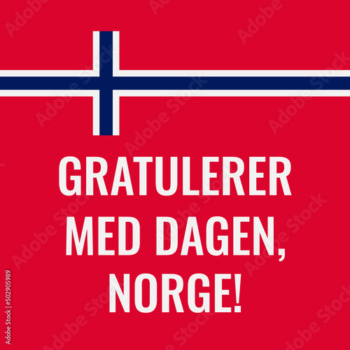 Norway Constitution Day Banner. Happy Birthday Norway inscription in Norwegian. National holiday celebration on May 17. Vector template for typography poster, flyer, greeting card, etc