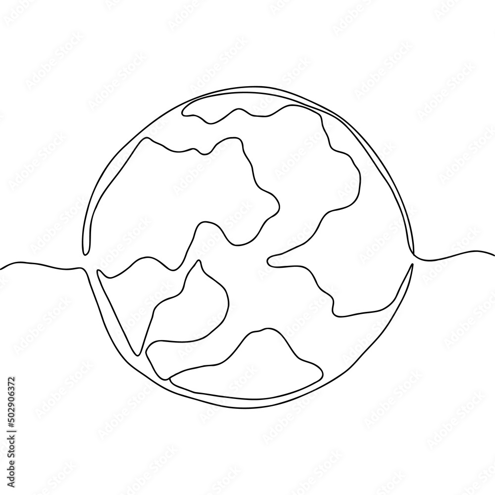 Continuous thin one line earth. Globe world single line. Vector planet contour concept Continuous thin one line earth. Globe world single line. Vector planet contour concept