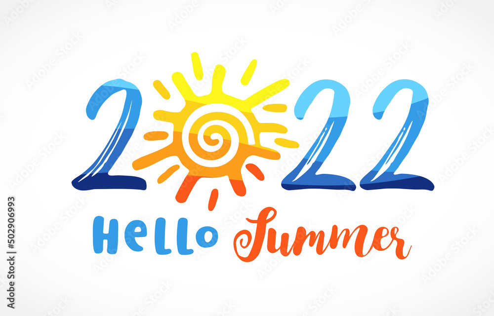 2022 Hello Summer With Colored Sun 20 22 Travel Logo Concept Number