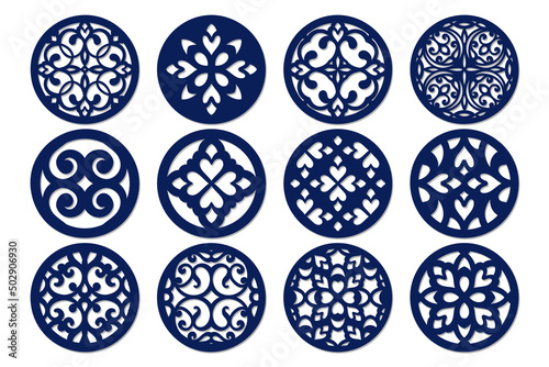 Round coasters laser cut templates collection.