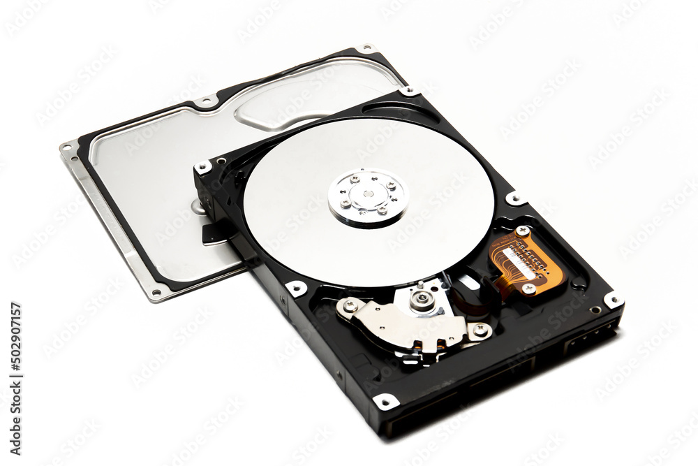 Open hard drive isolated on white background. Computer storage device. Computer hard drive HDD. computer memory Open hard drive isolated on white background. Computer storage device. Computer hard drive HDD. computer memory