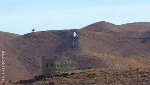 Border area of Afghanistan and Pakistan with fencing and forts