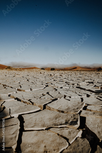 Aufgerissener, ausgetrockneter Lehmboden im Namib Naukluft Park, Sossusvlei Namibia