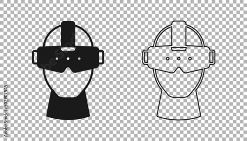Black Virtual reality glasses icon isolated on transparent background. Stereoscopic 3d vr mask. Optical head mounted display. Vector