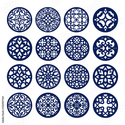 Coaster set, round templates for laser cutting or printing.