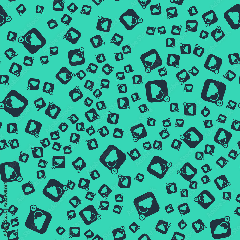 Black Weather forecast app icon isolated seamless pattern on green background. Vector
