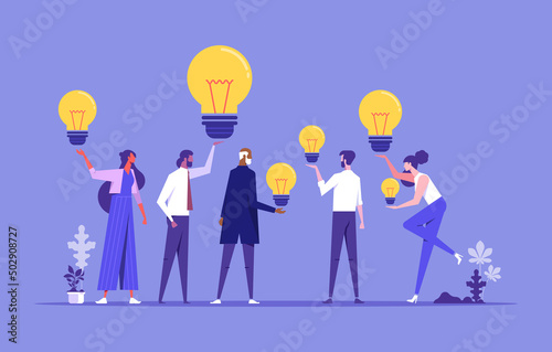 People have idea, good idea sharing, sharing knowledge collaboration, business idea generating, characters sharing ideas vector illustration, creative ideas sharing, person teamwork with solution