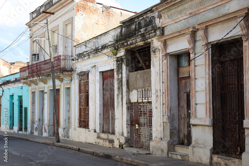 Street with its colorful houses in the city of Camaguey  Cuba