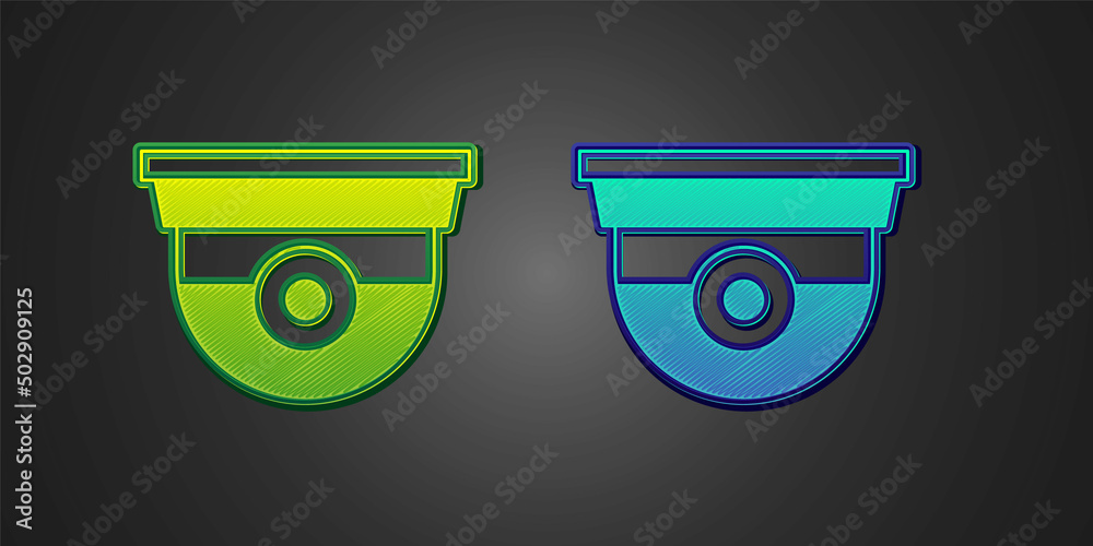 Green and blue Security camera icon isolated on black background. Vector Green and blue Security camera icon isolated on black background. Vector
