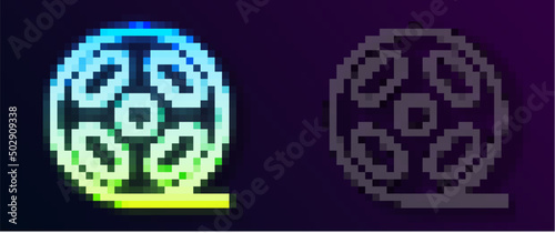 Glowing neon line Film reel icon isolated on black background. Vector