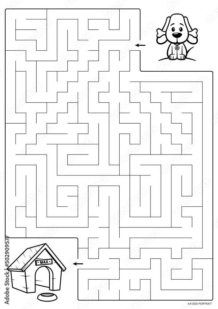 Vector black line printable maze. Format A4. Coloring book educational ...