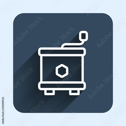 White line Honey extractor icon isolated with long shadow background. Mechanical device for honey extraction from honeycombs. Blue square button. Vector