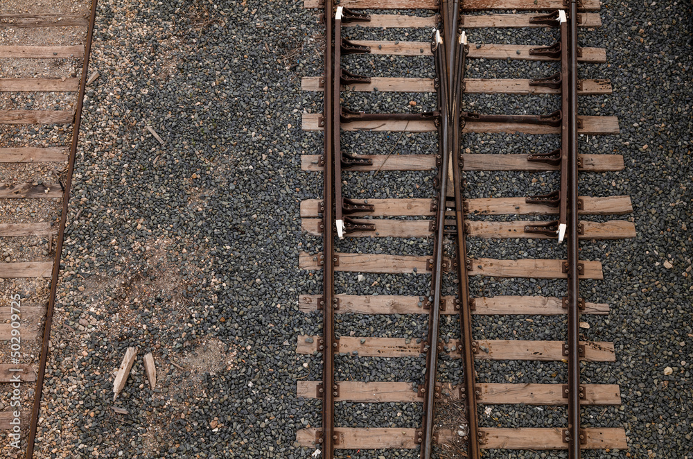 Aerial view of railroad tracks of train Aerial view of railroad tracks of train
