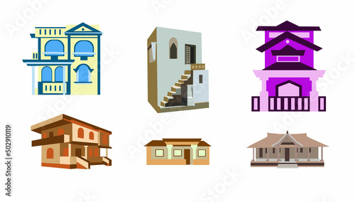 Vector set of different types of Indian houses.