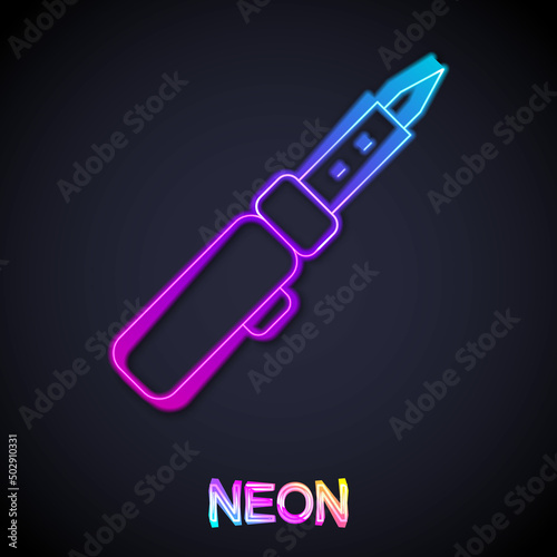 Glowing neon line Soldering iron icon isolated on black background. Vector