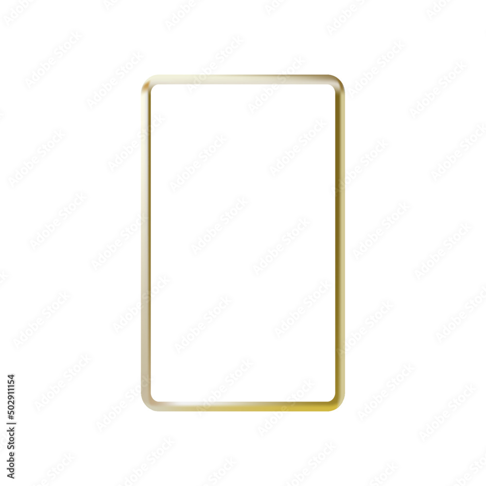 Golden square frame, golden geometric 3d objects isolated on white background. Smartphone, Mockup. Vector illustration Golden square frame, golden geometric 3d objects isolated on white background. Smartphone, Mockup. Vector illustration