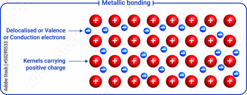 Metallic bonding: The electrostatic attractive force between the delocalised electrons present in the metallic lattice and the positively charged metal atom core. 