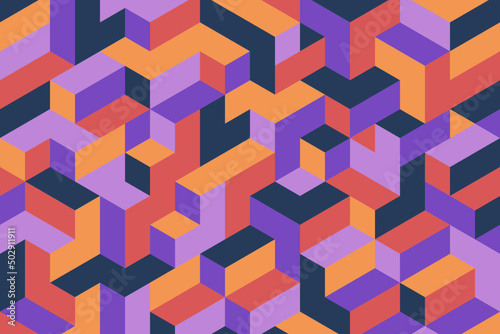 Modern abstract geometric composition design vector illustration in retro isometric flat style