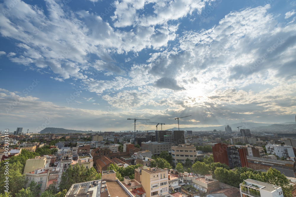 Barcelona skyline with passing clouds