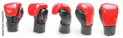 Set of red boxing gloves. isolated on white background © adragan