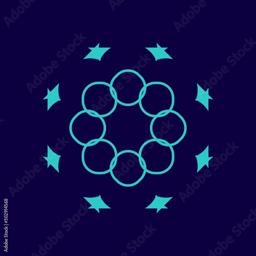Beautiful flower abstract single pattern. Round ribbon, mandala, decorative, icon, template, sunflake, etc.