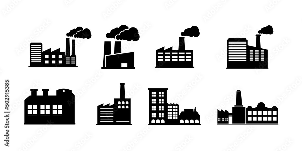 Set of factory icons. Vector symbol industrial factory. Set of factory icons. Vector symbol industrial factory.