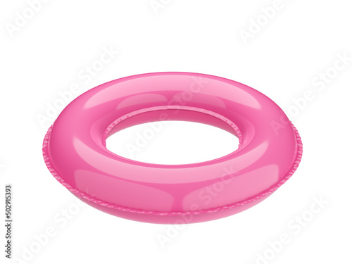 Rubber ring, round pink life buoy. Summer inflatable toy. Isolated on white. 3d illustration.