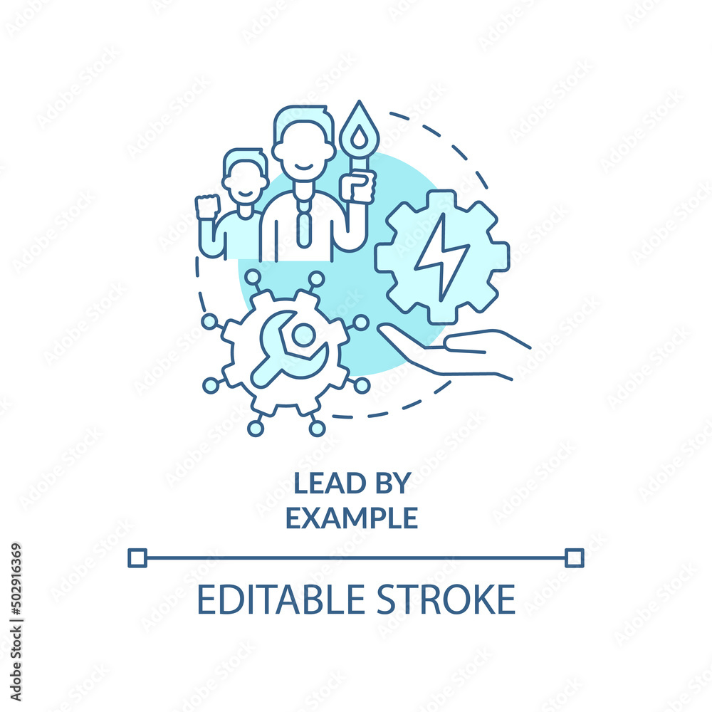 Lead by example turquoise concept icon. Approach to energy strategy abstract idea thin line illustration. Standards. Isolated outline drawing. Editable stroke. Arial, Myriad Pro-Bold fonts used Lead by example turquoise concept icon. Approach to energy strategy abstract idea thin line illustration. Standards. Isolated outline drawing. Editable stroke. Arial, Myriad Pro-Bold fonts used