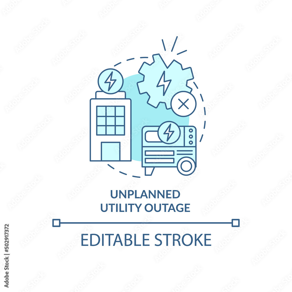 Unplanned utility outage turquoise concept icon. Energy management abstract idea thin line illustration. Power generation. Isolated outline drawing. Editable stroke. Arial, Myriad Pro-Bold fonts used