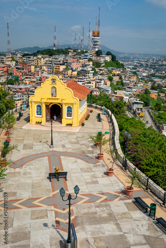 Guayaquil, Church in the city of Guayaquil on Santa Ana Hill. Traditional colonial architecture in second largest city in Ecuador. 