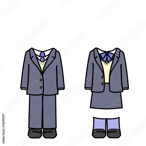 スラックスとスカート　スタイルの選べる制服のイラスト