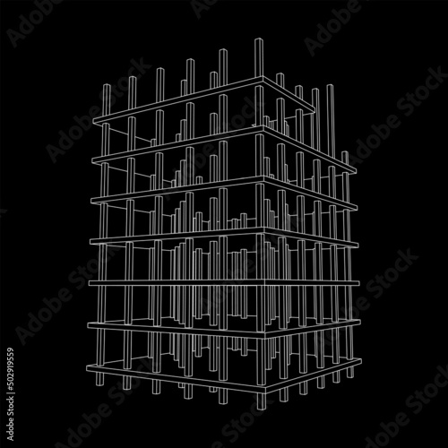 Building under construction. Build house construct in process. Wireframe low poly mesh vector illustration
