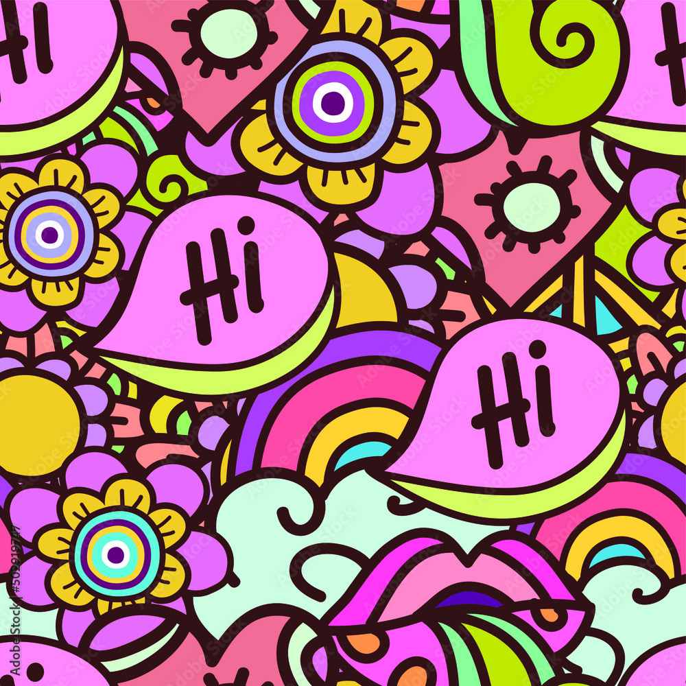 colorful psychedelic hippie seamless vector pattern