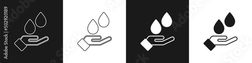 Set Washing hands with soap icon isolated on black and white background. Washing hands with soap to prevent virus and bacteria. Vector