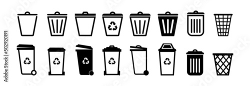 Trash can vector icon set.Bin icon set.Recycle bin.Vector trash can symbol.Garbage tank.Wastebasket.Dustbin icon.