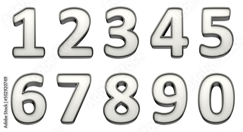 Set of 3D numbers, isolated on white background. Front view photo
